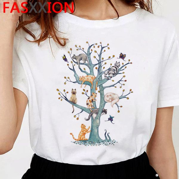 

2020 cat t shirt женщины новый смешные kawaii tshirt корейский стиль женщины готические graphic повседневный топ tee эстетическая tshirt жен, White
