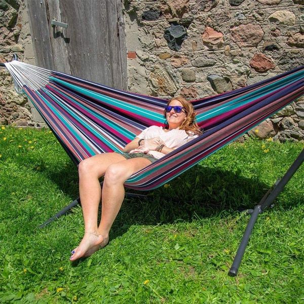 

single double hammock outdoor backpacking travel portable survival hunting sleeping bed striped hammock without stand