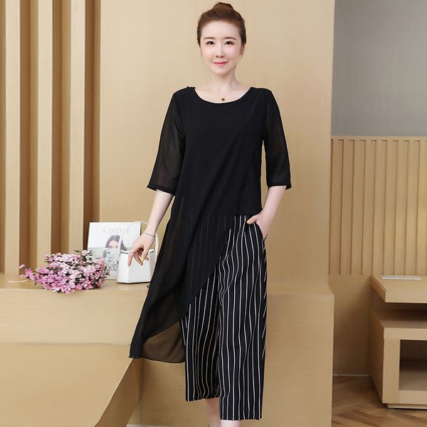 

2020 new summer fashion women's sets plus size 4xl 5xl outfits black 2 piece set striped loose pants and co-ord set clothing, White