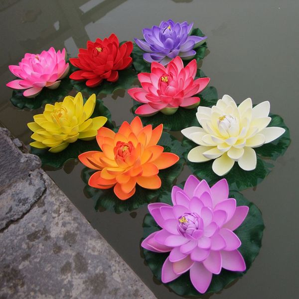 Acheter 17 Cm Décor Jardin Artificielle Faux Fleur De Lotus Fleur Mousse Lotus Fleurs Nénuphar Flottant Piscine Plantes De Mariage Jardin Décoration