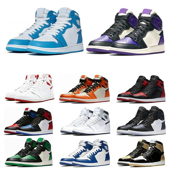 

new 1s mens basketball shoes pine green court purple chicago og 1 game royal blue backboard sports sneaker designer trainers size 7-13, Black