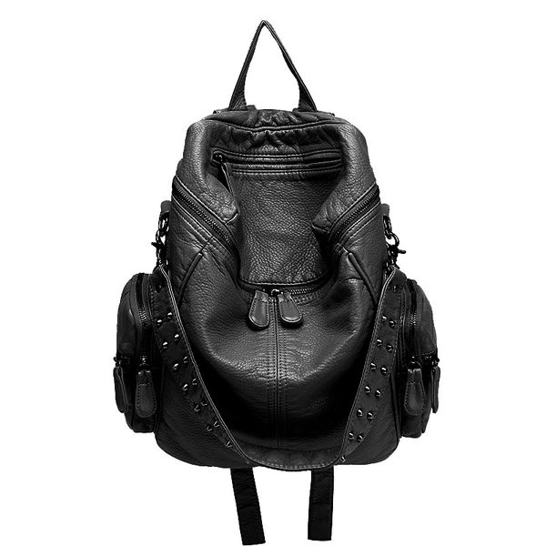 

кожа овчины промытый рюкзак женщины новая мода уличный тренд шипованные рюкзак большой емкости дорожная сумка ноутбук