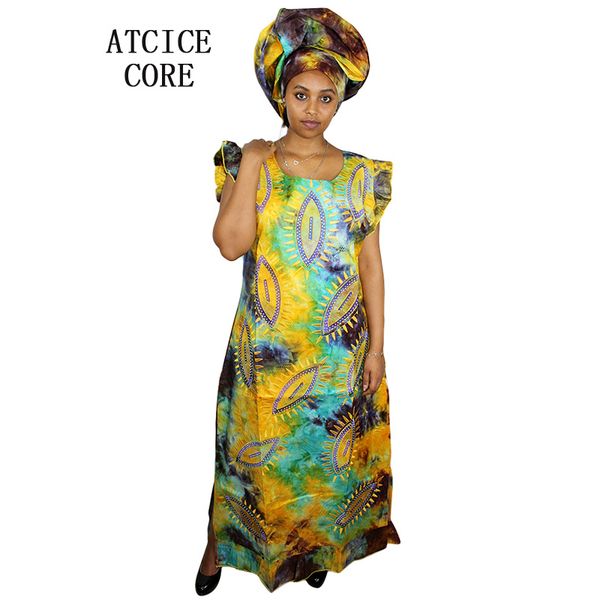 

african bazin embroidery design dresses long dress with scarf a107#, Red