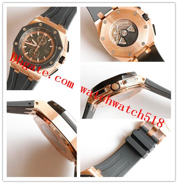 

offshore 44mm rose gold 26401ro.00.a002ca.02 mens watch 316l steel rubber strap sapphire 3126 transparent automatic watches, Slivery;brown