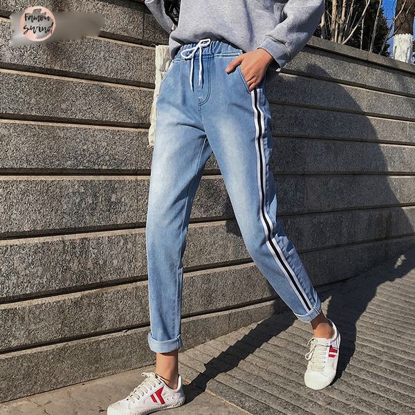 

pantalon джинсы boyfriend высокой талией 5xl s нашивки femme 2019 корейский стиль плюс размер feminino джинсы тонкий dropshipping, Blue