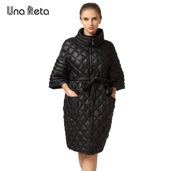

new arrivals women autumn winter parkas slyn waist long coat fashion plus size leisure coat bat sleeve pearl cotton ladies coats, Black