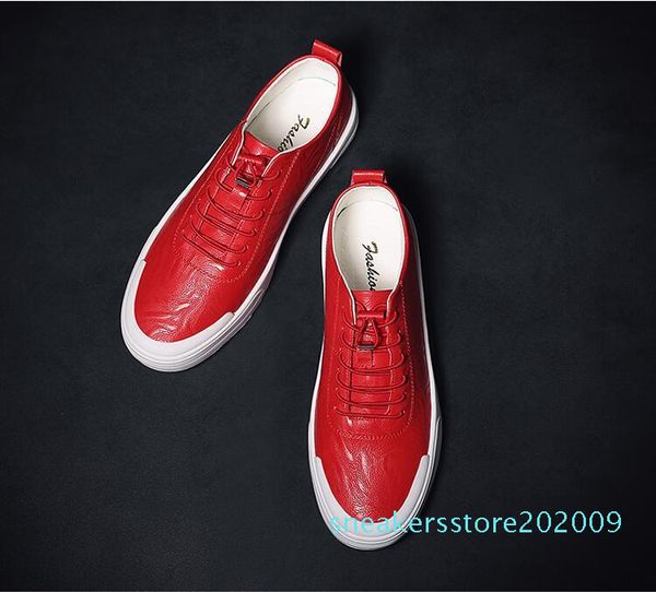 

european station men's shoes 2019 new small white shoes male korean version of the wild flat leather lace casual shoes s09, Black