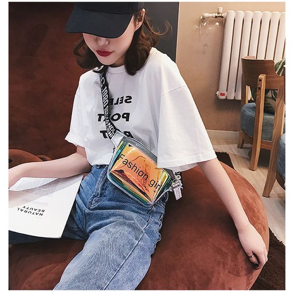 

2020 new laser ladies waist bag transparent bag ladies chest large capacity tide square fashion messenger women