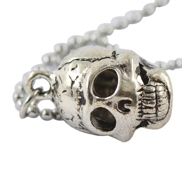 

mens punk carved skull head bone pendant ball chain necklace jewelry silver