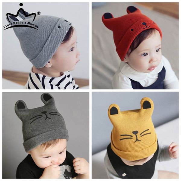 

baby boy girl knit hat winter warm bear cat cartoon cap children wool beanie baby caps hats christmas gift, Yellow