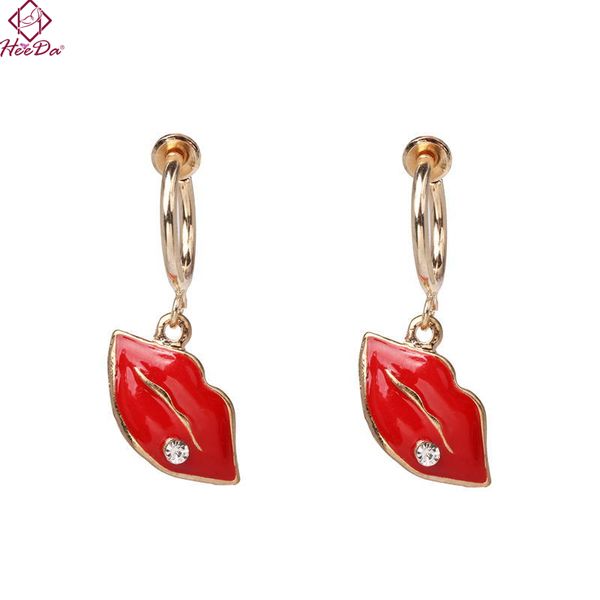 

2019 fashion fun red lips pendant hoop earrings for women kpop unique star conch letter ear accessories girls creative jewelry, Golden;silver