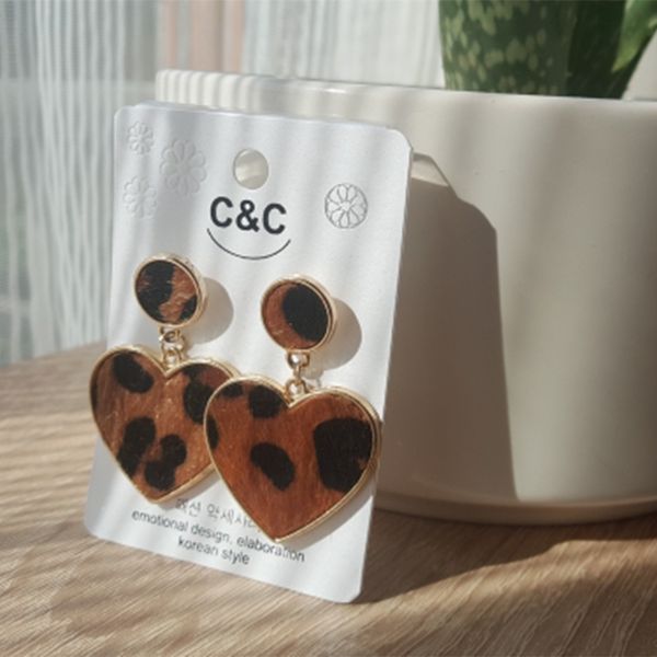 

aensoa new arrival fur alloy heart earrings for women statement love temperament leopard drop earrings valentine's day gift, Silver