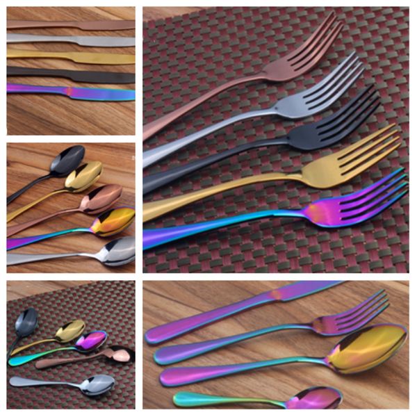 

stainless steel flatware set colorful titanium plated spoon fork knife set western steak cutlery spoon tableware dinnerware setst2i5299