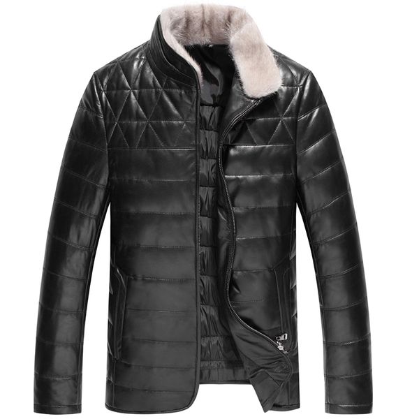 

2020 new genuine leather down jacket men sheepskin winter coat collar men's leather jacket male white duck down coat, Black