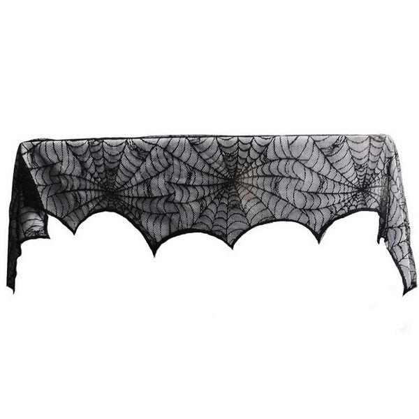 Decoração de Halloween Black Lace Spiderweb Lareira Manto Scarf Cover