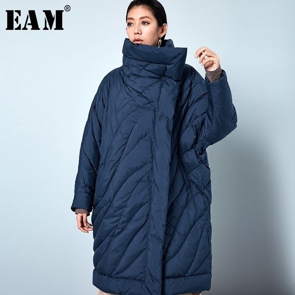 

eam] 2019 new spring full sleeve thick turtleneck collar loose keep warm long down jacket women fashion tide ob065, Black