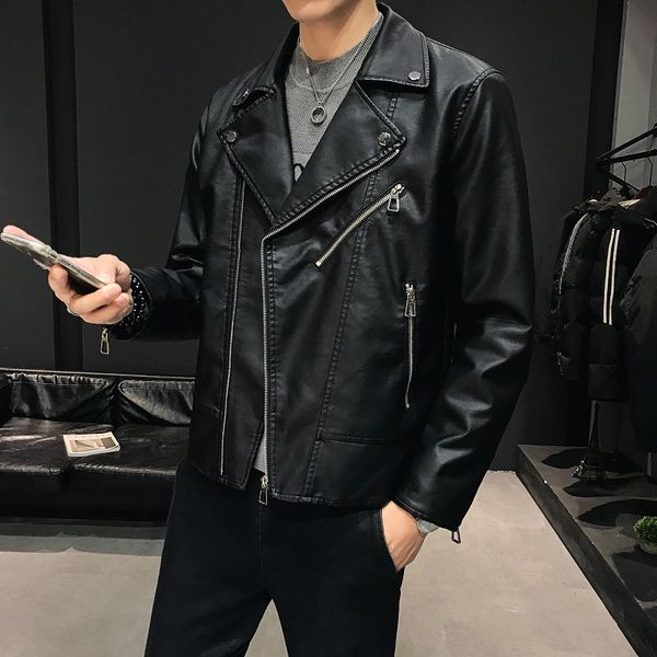 

men's fur & faux mens winter coats version of the zipper embellishes hip hop leather jackets, Black