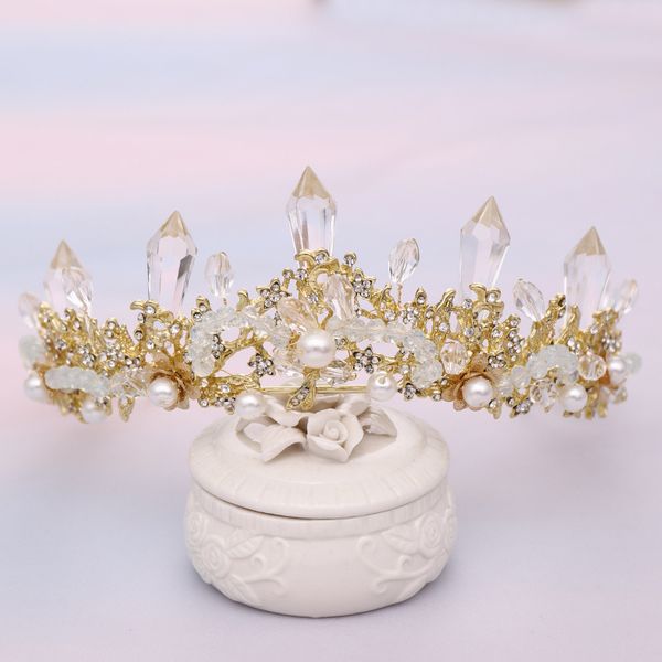 

new fashion gold silver metal crystal simulated pearls tiaras crown headband bridal bride noiva wedding party hair ornaments, Golden;white