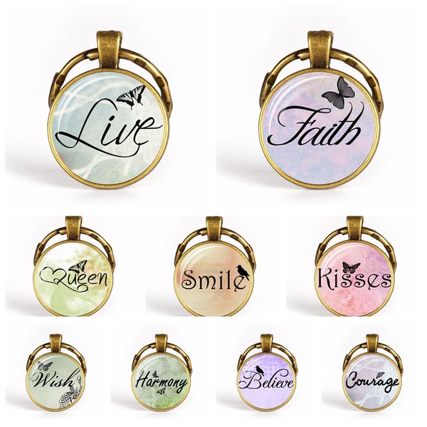 

artist sing laught friendship pendant quote jewelry glass cabochon keychain antique bronze key chain fashion car keyring gift, Silver