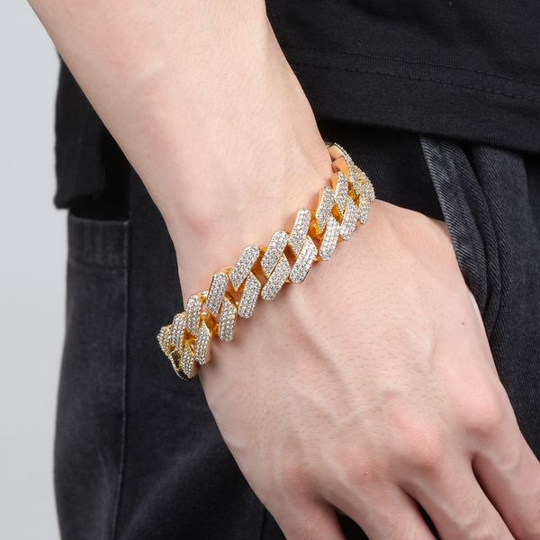 

20mm cuban link bracelet men love hip hop iced out chain bling diamond bangle luxury designer jewelry mens bracelets rapper friendship screw, Black