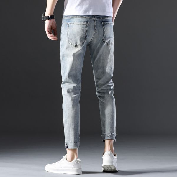 

fashion streetwear men's jeans vintage bluedestroyed jeans pants homme men slim fit straight ripped distressed pleated, Blue