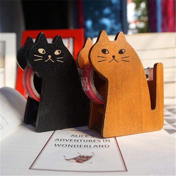 

zakka retro miranda cat tape cutter wooden crafts ornaments new tape seat