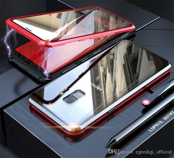 

tina front+back glass magnetic metal back cover for iphone 8 7 6s x xr xs max plus samsung s8 s9 s10 5g plus s10e note 9 8 phone case