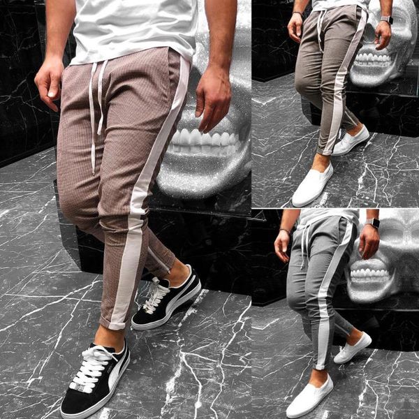 

2020 new men casual elegant houndstooth plaid pants pockets retro casual wear arrival with sash trousers mujer, Black