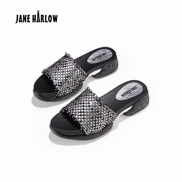 

jane harlow fashion 2019 new black women shoes 2019 female slippers pu leather summer solid color women sandals