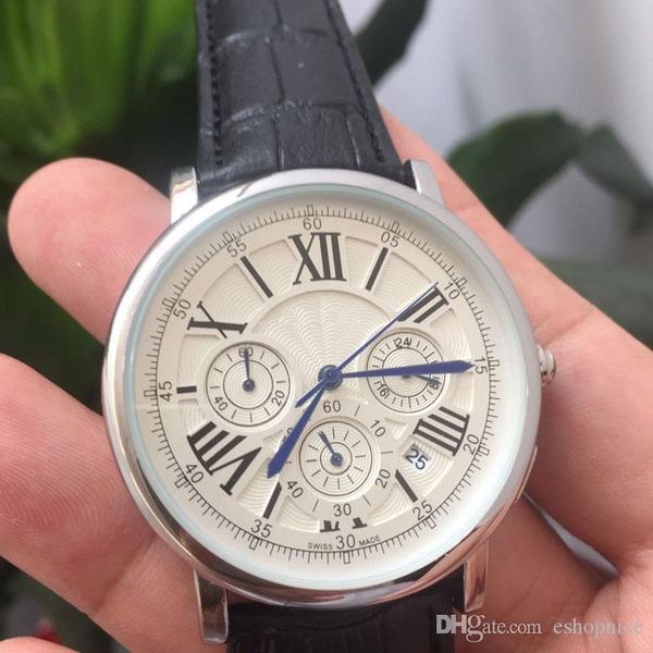 

Все суб-циферблаты работают Лучший бренд Мужские модные часы Luxury Секундомер Кожа