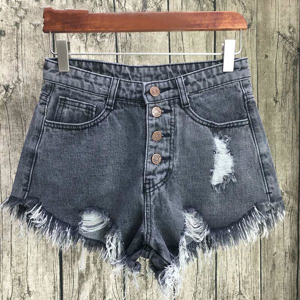 

kkillero vintage ripped hole fringe 6 color denim shorts women casual pocket jeans shorts 2017 summer girl sl086, White;black
