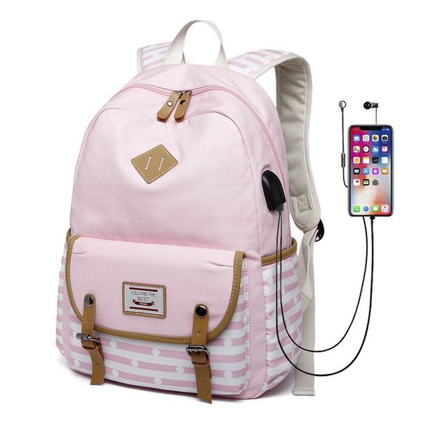 

new outdoor canvas travel bag lovely waterproof lapbackpack princess school rucksack with charging port high quality