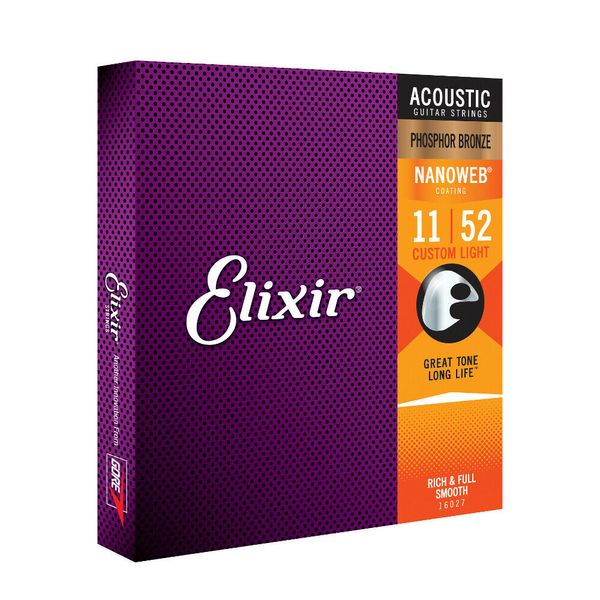 Elixir Nanoweb 16027 Corde per chitarra acustica rivestite Light P/B personalizzate 11 - 52