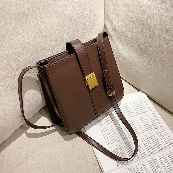

ladies bag retro simple stitched pu briefcase shoulder crossbody bag