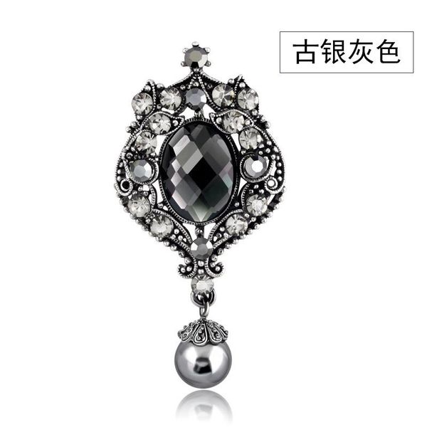 

alloy glossy rhinestone jewelry with crystal brooch pin water drop brooch for women hat bag shoes cloth accessories, Gray