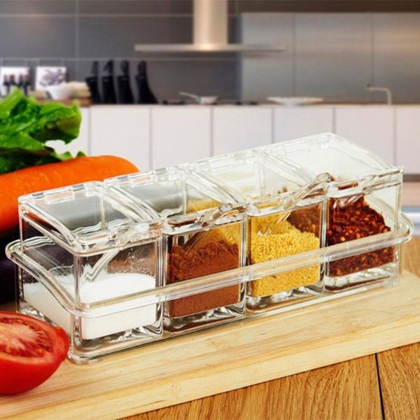 

spice pots seasoning acrylic seasoning box condiment jars storage box practuical cruet kitchen tools