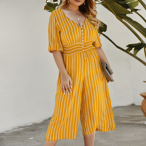 

2020 the new jumpsuit new ladies striped loose five-point sleeve jumpsuit piece trousers fashion outdoor beach female siamese, Black;white