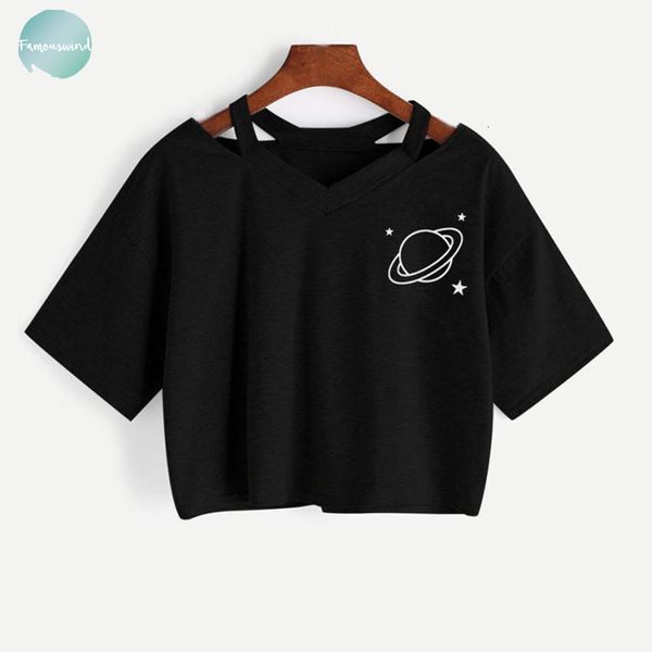 

футболка tops высокого качества вскользь планету для женщин tank с коротким рукавом top crop summer tops печатанию женщины ap26, White