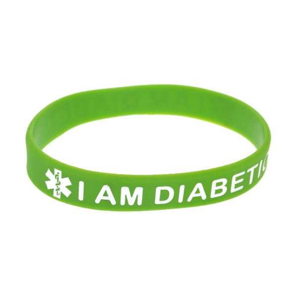 

1pc i am diabetic silicone rubber wristband debossed and filled in color size 5 colors, Black