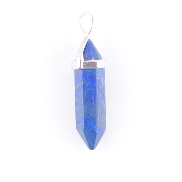 

wojiaer natural lapis lazuli gem stone hexagonal pointed reiki chakra healing silver pendant bead for necklace jewelry dn3037