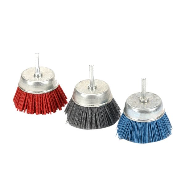 

3pcs 3 inch 75mm dia cup-shaped abrasive nylon wire polishing cleaning brush with 6mm shank brushes set rotary tools 80/120/24