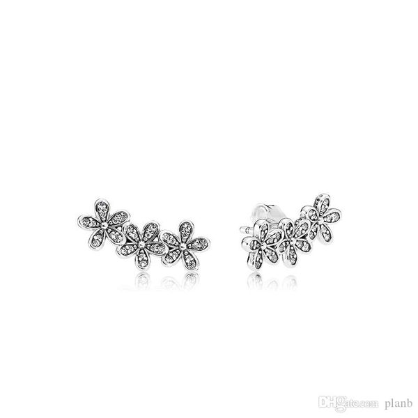 

authentic 925 sterling silver flowers earring with box logo signature with crystal for pandora jewelry stud earring women's earrings, Golden;silver