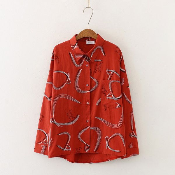 

z women vintage new cartoon graffiti print lapel shirt loose single-breasted long sleeve blouse yellow, White