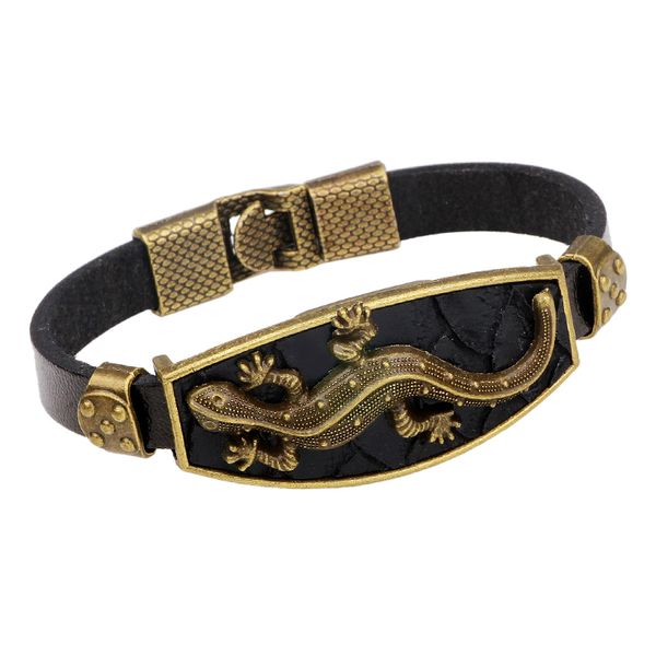 iMaySon Bracciale geco in lega di pelle punk per uomo Bracciale vintage in corda avvolgente Regali di gioielli di compleanno personalizzati