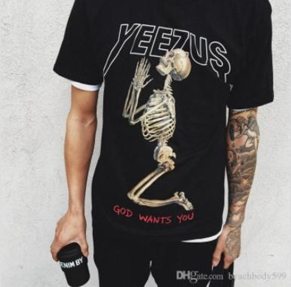 

популярный yeezus тур короткий рукав футболки череп призрак убора тенниску тройника kanye west одежда cottonf404 #, Black;red