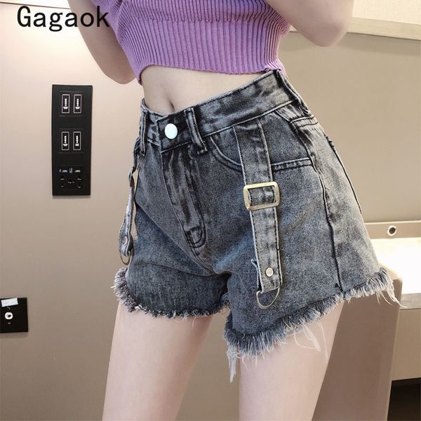 

women's shorts gagaok & club wome short 2021 summer skinny high solid button retro slim bodycon chic wild female fashion, White;black
