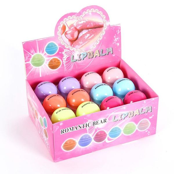 

24pcs / серия фруктовый вкус lipbalm романтический медведь maquiagem lip balm симпатичные круглый шар pure natural plant младенца lips увлаж