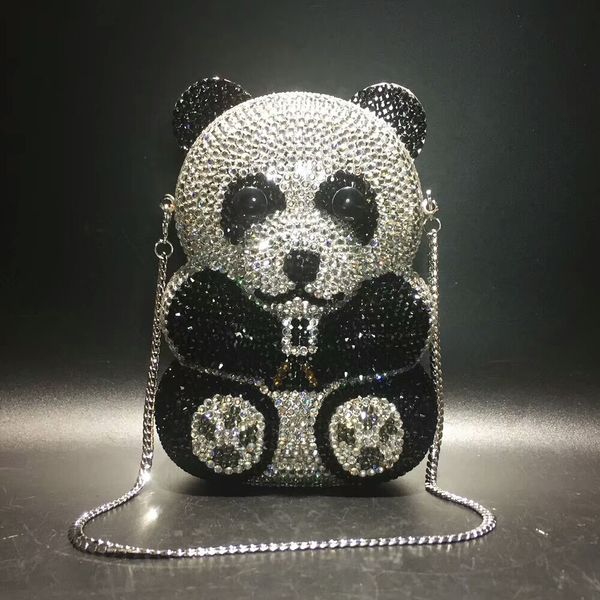 

women panda shape crystal evening bag beaded day clutches lady wedding purse rhinestones handbags evening dress clutch bags