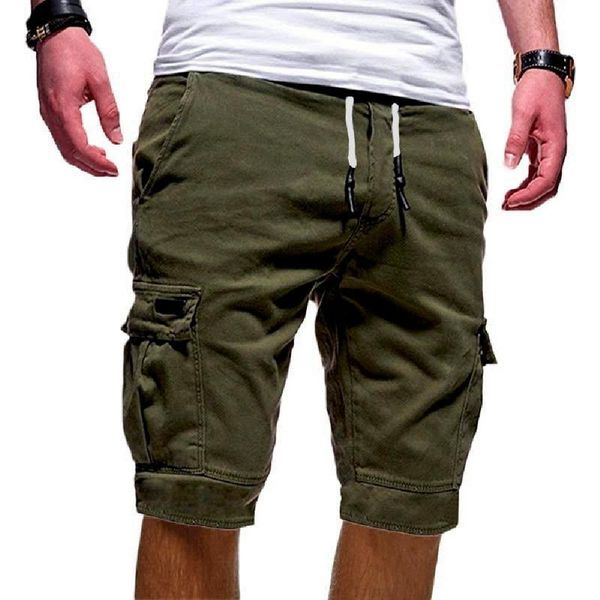 

new mens shorts fitness casual drawstring short pants shorts men's multi-pocket sports, White;black