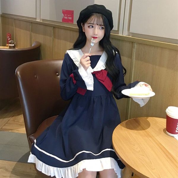 

2020 new dress spring and autumn students small dress female japanese doll collar loose cute, White